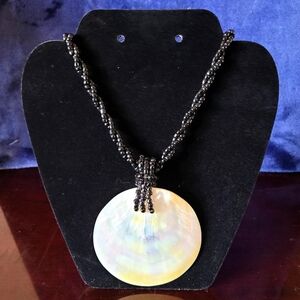 Mother of Pearl Abalone Large Shell Black Necklace